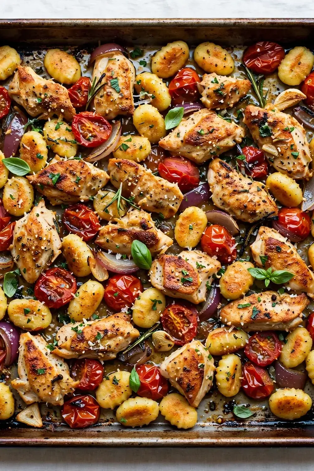 Sheet Pan Chicken Gnocchi and Tomatoes