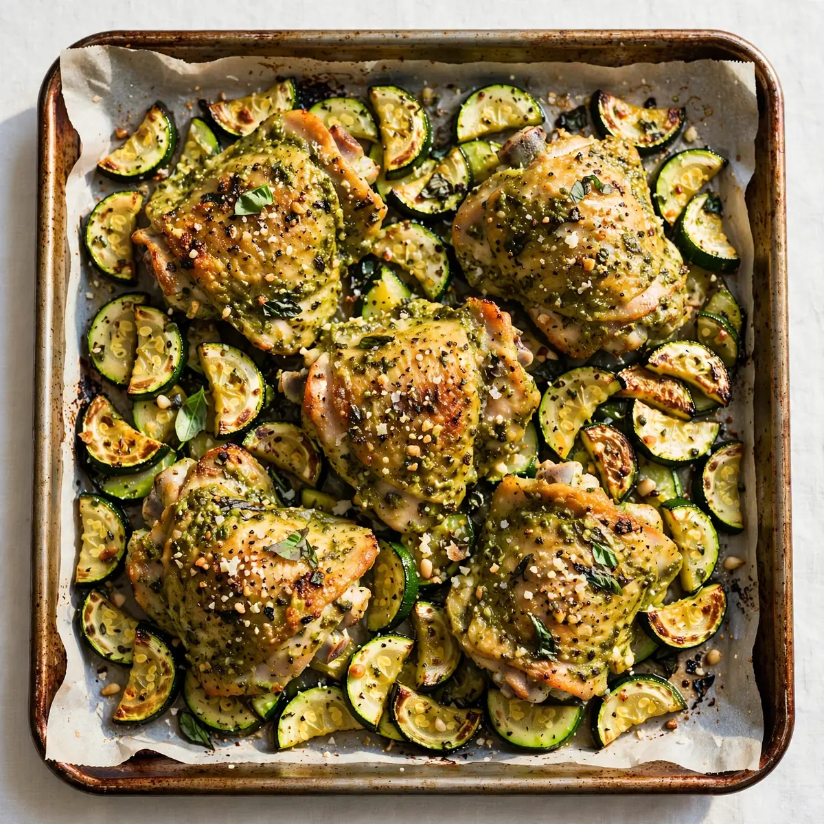 Cozy Weekend Sheet Pan Pesto Chicken and Zucchini