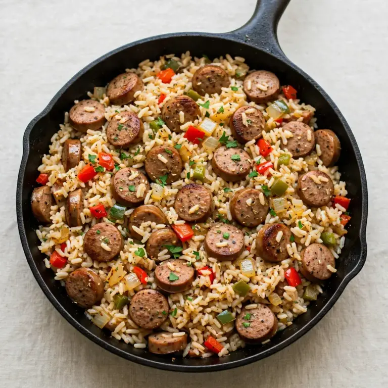 Cozy Weekend Turkey Sausage and Rice Skillet