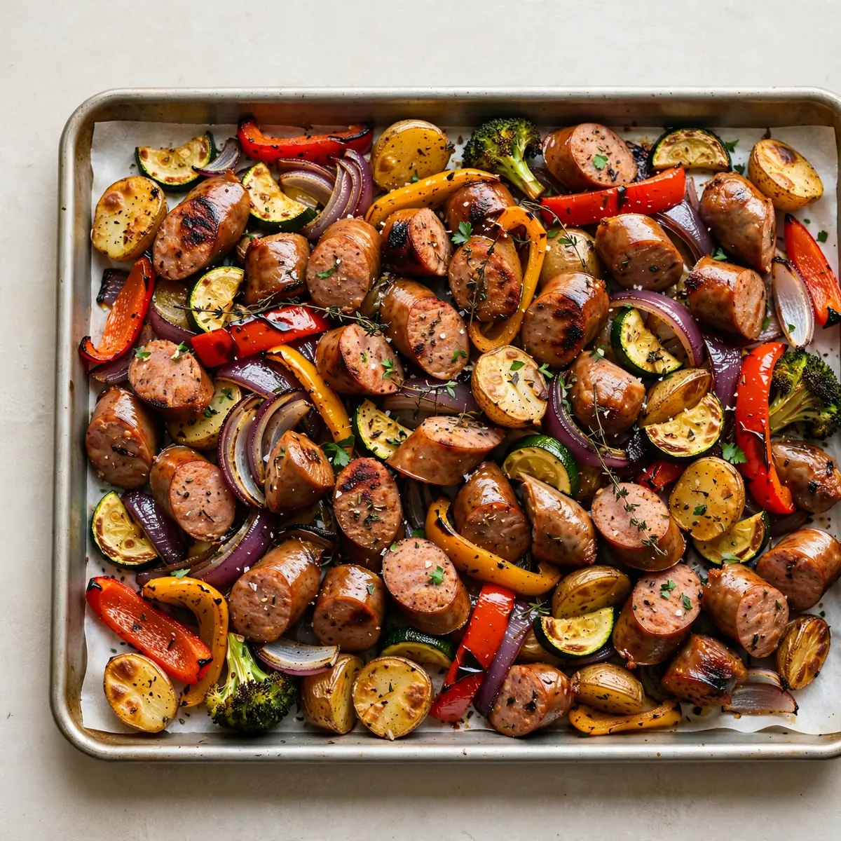 Sheet Pan Smoked Turkey Sausage and Veggies Weekend Comfort